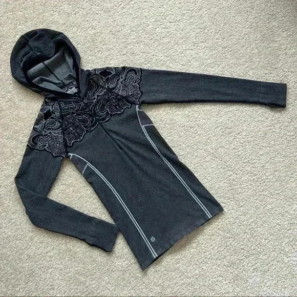 Athleta Twist Half Zip Hoodie Black/Gray Running Jacket Style# 930289 Size Small - Picture 1 of 15